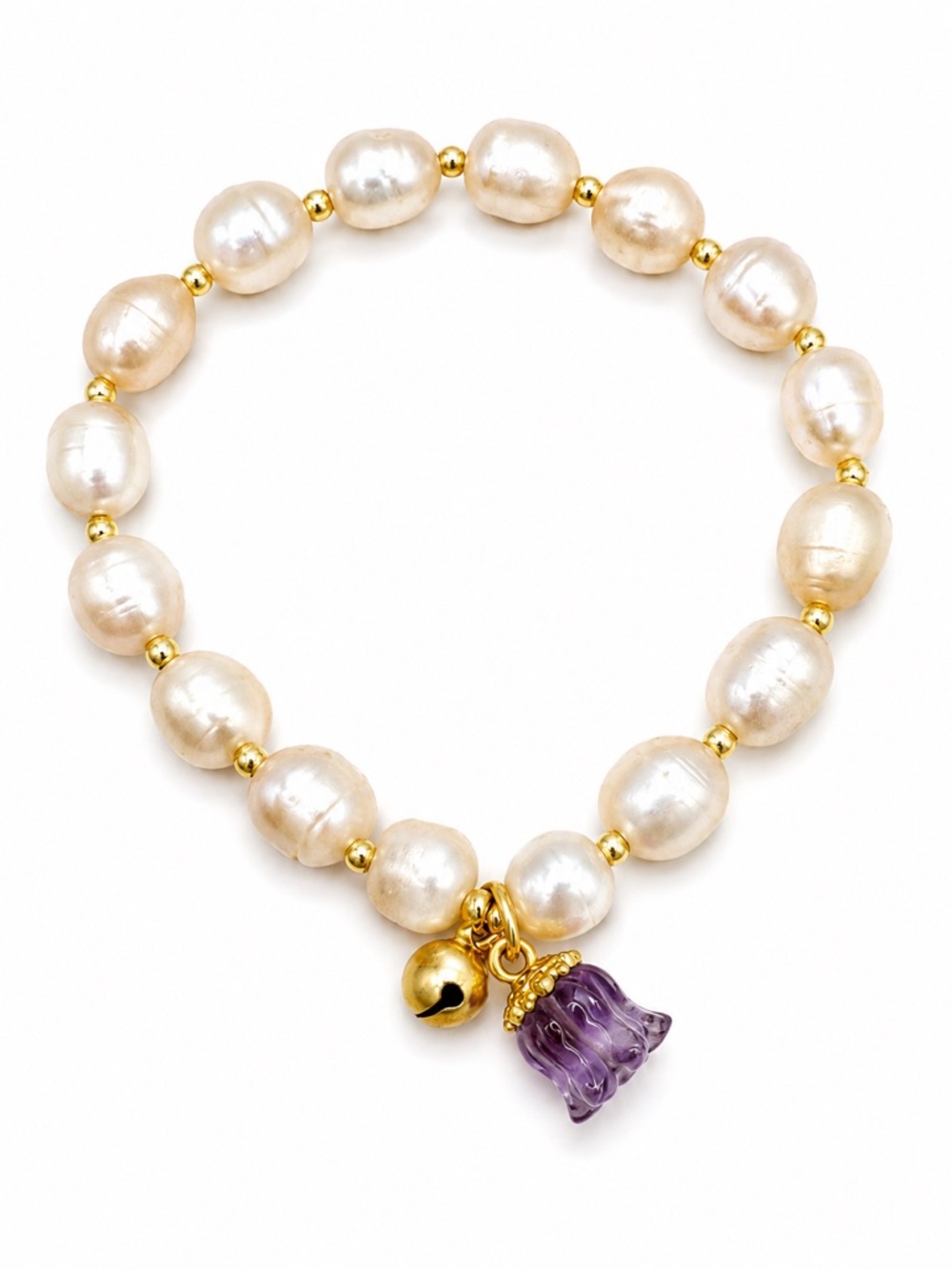 Freshwater Pearl Flower Bell Stretchy Bracelet